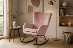 Mecedora Metal‑Poliéster Terciopelo Rosa MB-211337