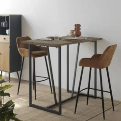 Mesa alta con encimera de madera de abeto color natural GABAR 10958