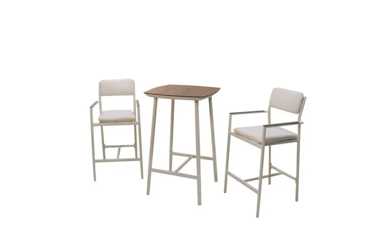 Mesa Alta con Taburetes de Aluminio y Cojines COPENHAGUE BAR Blanco