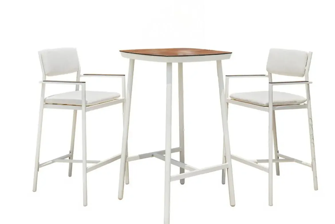 Mesa Alta con Taburetes de Aluminio y Cojines COPENHAGUE BAR Blanco