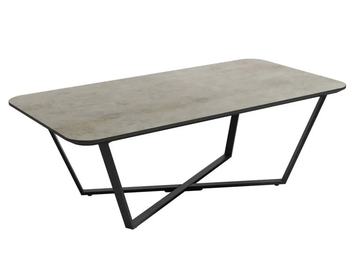 Mesa Auxiliar 120 cm Superficie Acabado Piedra de MDF con Patas de Metal Negro EGEO