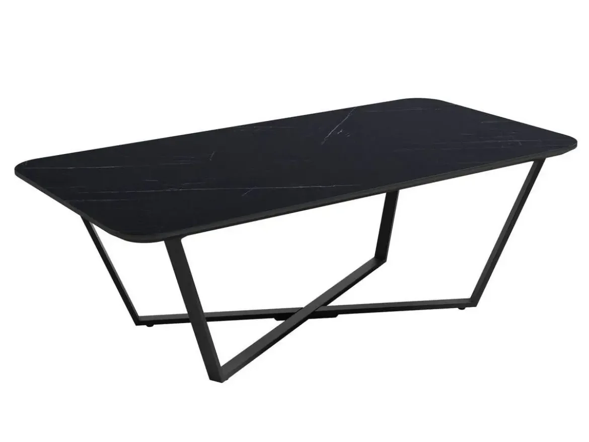 Mesa Auxiliar 120 cm Superficie Acabado Piedra de MDF con Patas de Metal Negro EGEO