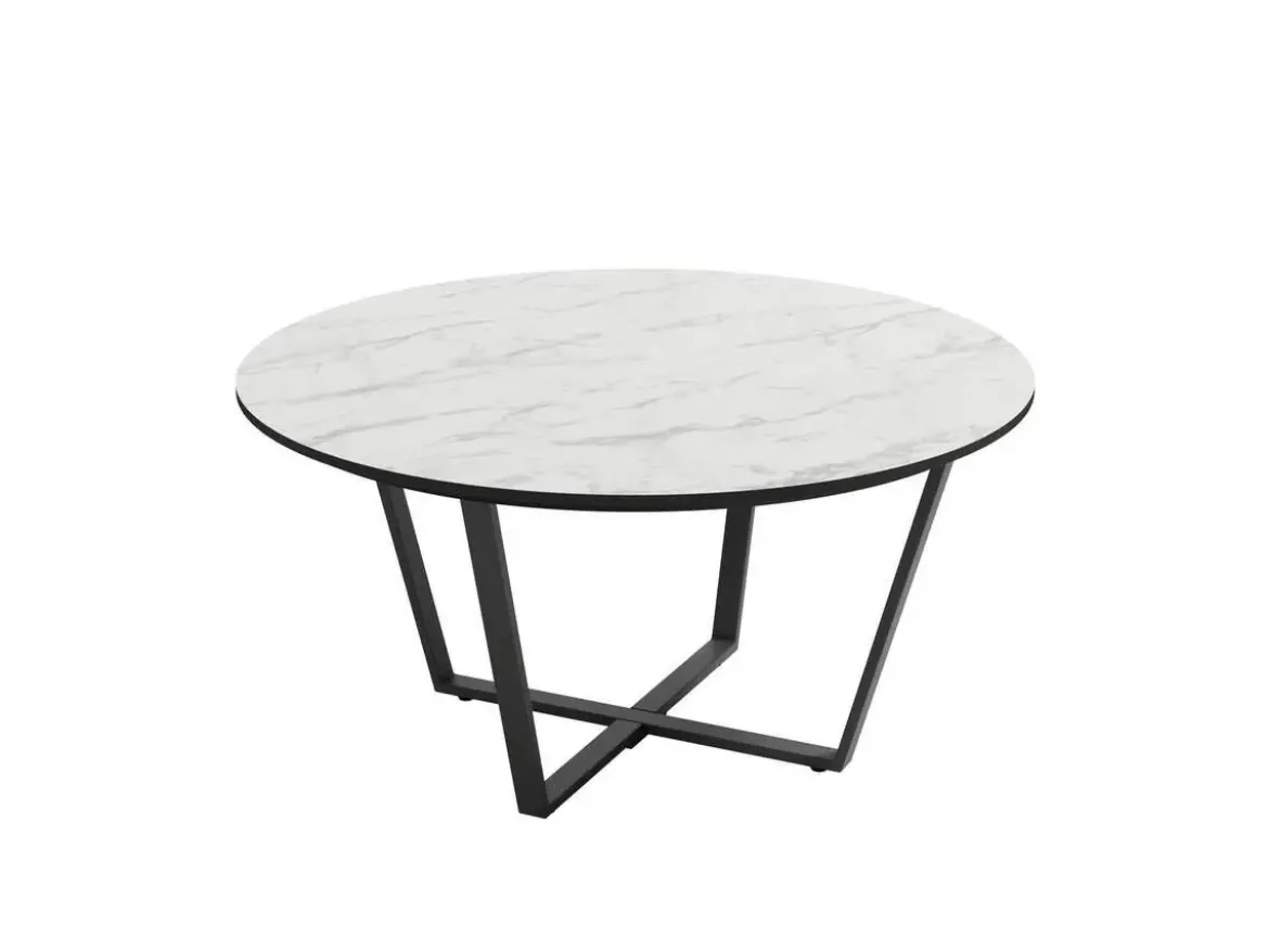 Mesa Auxiliar 80 cm Superficie Acabado Piedra de MDF con Patas de Metal Negro EGEO