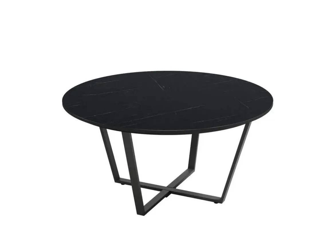 Mesa Auxiliar 80 cm Superficie Acabado Piedra de MDF con Patas de Metal Negro EGEO