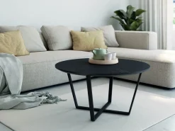 Mesa Auxiliar 80 cm Superficie Acabado Piedra de MDF con Patas de Metal Negro EGEO