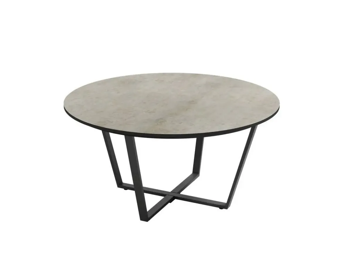 Mesa Auxiliar 80 cm Superficie Acabado Piedra de MDF con Patas de Metal Negro EGEO