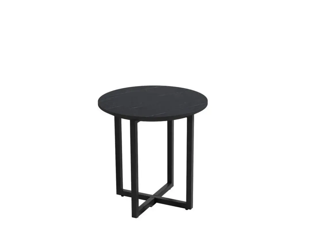 Mesa Auxiliar 40 cm Superficie Acabado Piedra de MDF con Patas de Metal Negro EGEO