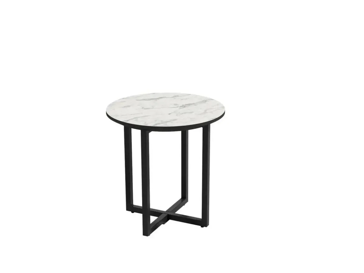 Mesa Auxiliar 40 cm Superficie Acabado Piedra de MDF con Patas de Metal Negro EGEO