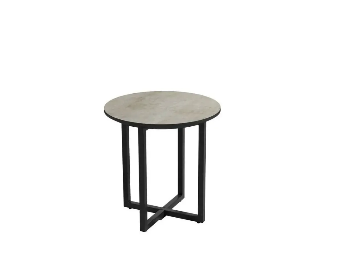 Mesa Auxiliar 40 cm Superficie Acabado Piedra de MDF con Patas de Metal Negro EGEO