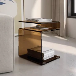 Mesa Auxiliar de Cristal con Revistero ZETA