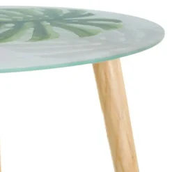 Mesa Auxiliar de Cristal y Patas de Madera 803035