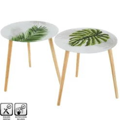 Mesa Auxiliar de Cristal y Patas de Madera 803035