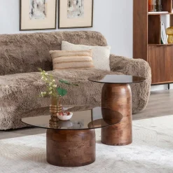 Mesa Auxiliar de Madera de Mango y Cristal 50 cm 612839