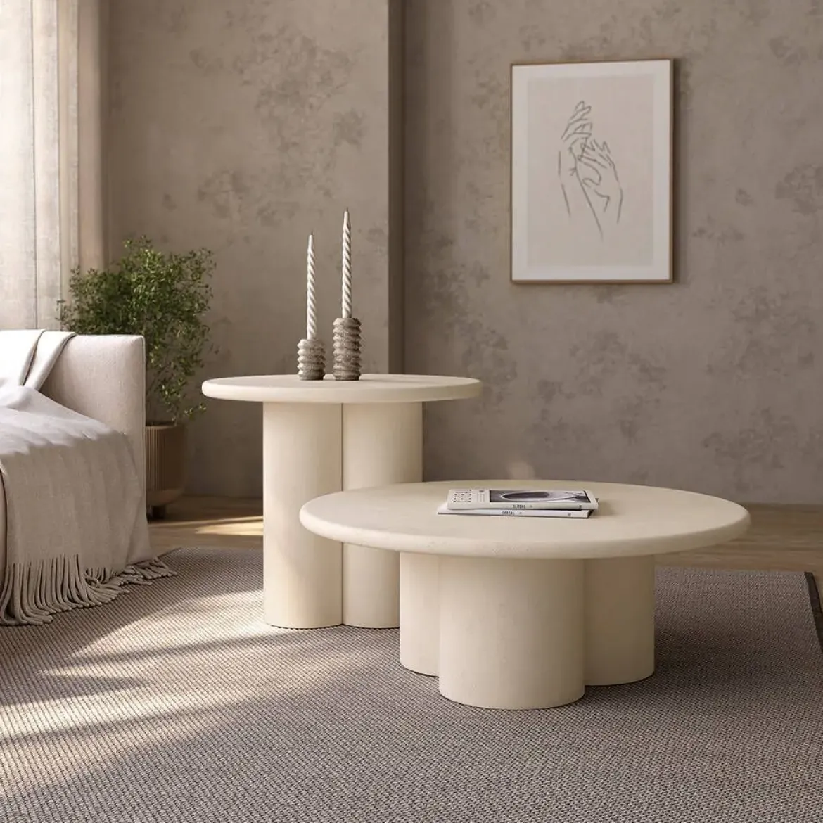 Mesa Auxiliar Redonda Acabado Microcemento Beige GAIA 80 cm CNG118BE