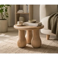 Mesa Auxiliar Redonda de Madera Mindi Acabado Natural MB-221796
