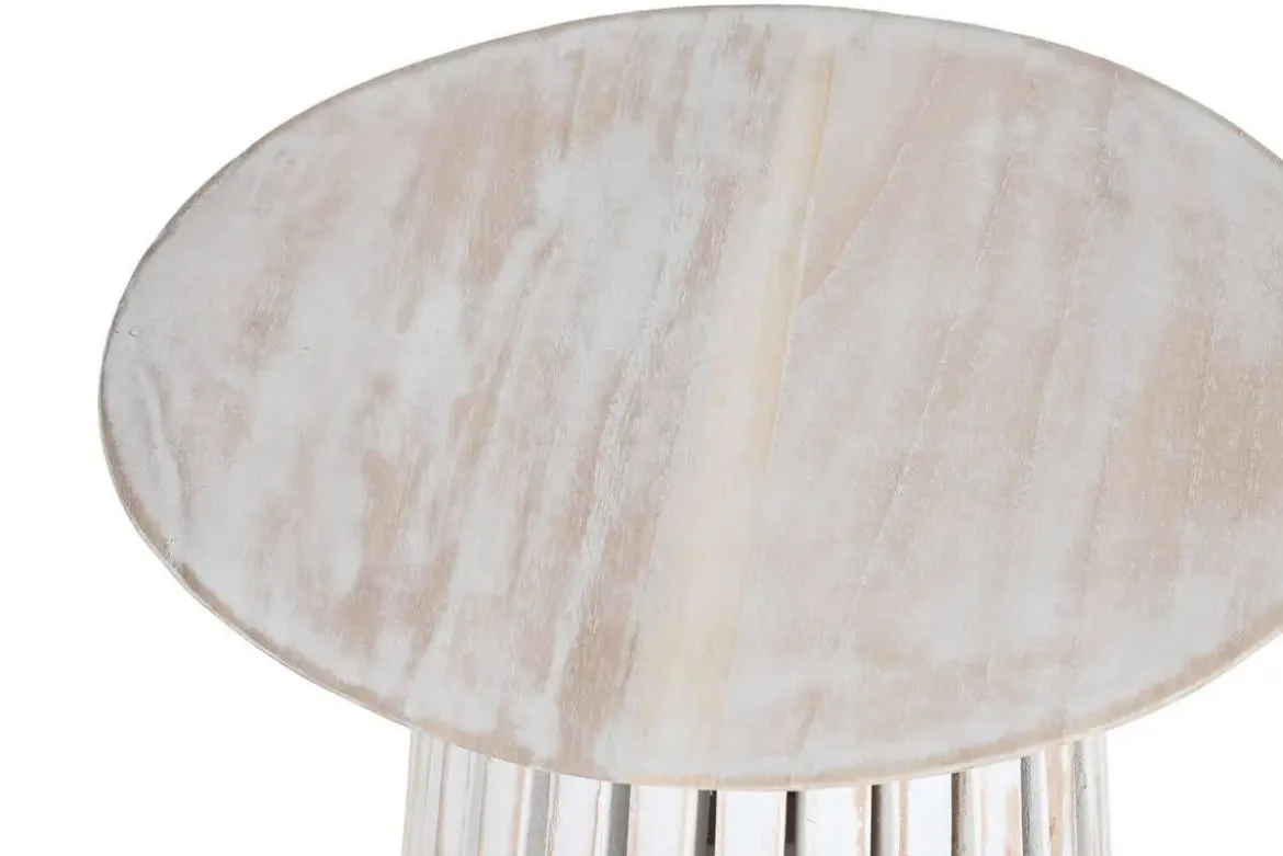 Mesa Auxiliar Redonda en Madera Mindi Decapé Blanco MB-212025