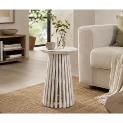 Mesa Auxiliar Redonda en Madera Mindi Decapé Blanco MB-212025