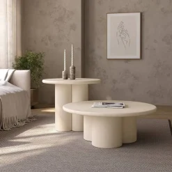 Mesa Auxiliar Redonda en Microcemento Beige GAIA CNG119BE