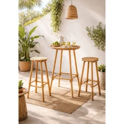 Mesa Bar de Bambú con 2 Taburetes MB-218225