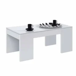 Mesa blanca de melamina con tapa elevable y almacenamiento 001637BO