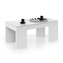 Mesa blanca de melamina con tapa elevable y almacenamiento 001637BO