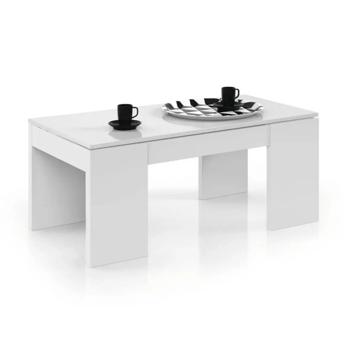 Mesa blanca de melamina con tapa elevable y almacenamiento 001637BO