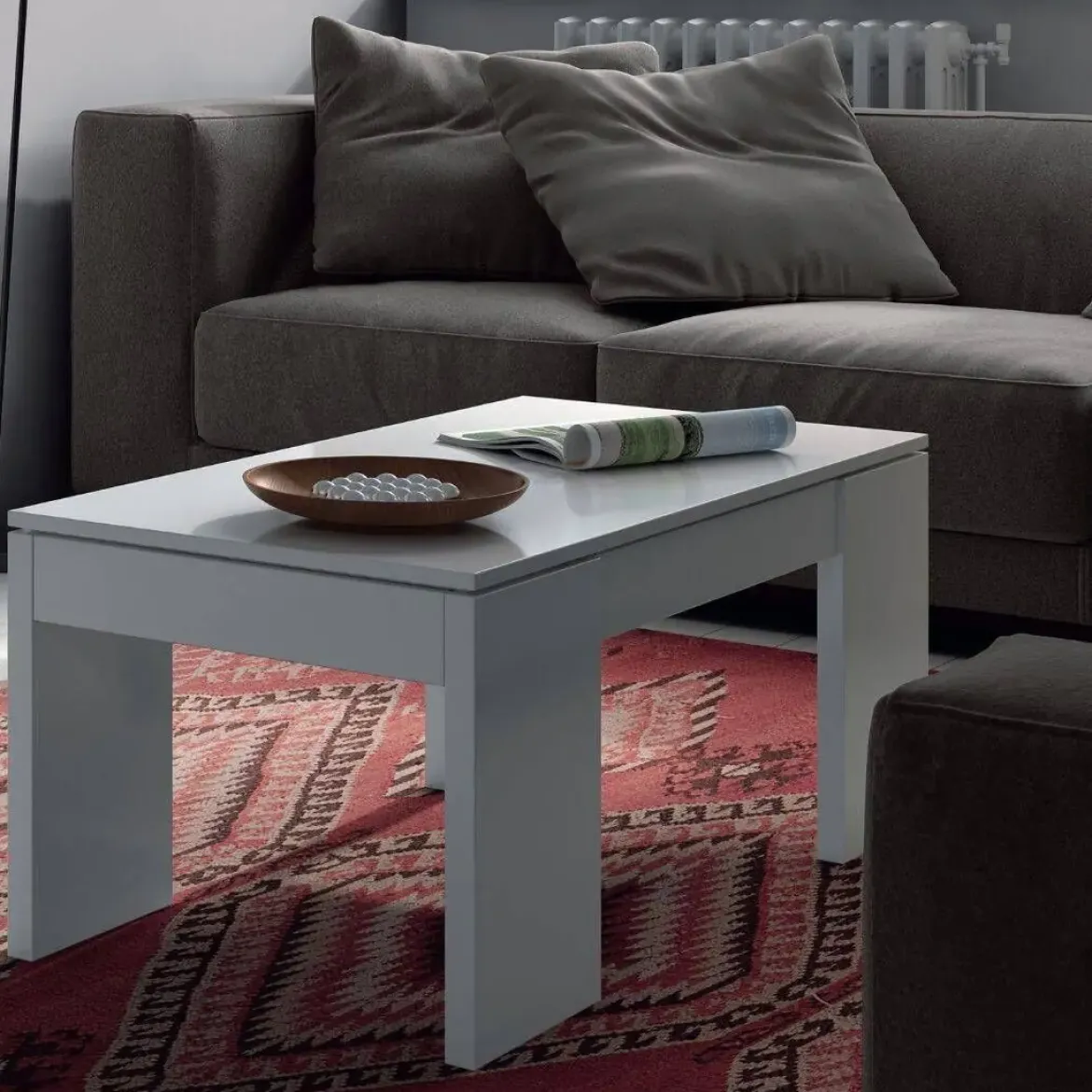 Mesa blanca de melamina con tapa elevable y almacenamiento 001637BO