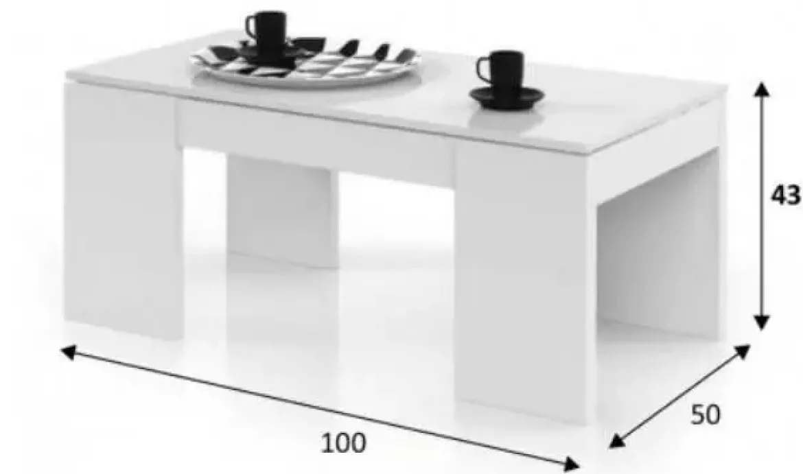 Mesa blanca de melamina con tapa elevable y almacenamiento 001637BO