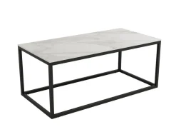 Mesa centro con estructura metálica negra y sobre porcelánico acabado piedra BALEAR