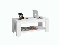 Mesa de centro blanca y brillante con tapa elevable y almacenamiento 001639A