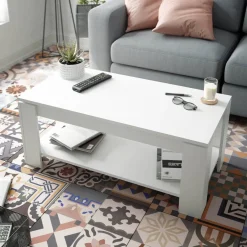 Mesa de centro blanca y brillante con tapa elevable y almacenamiento 001639A