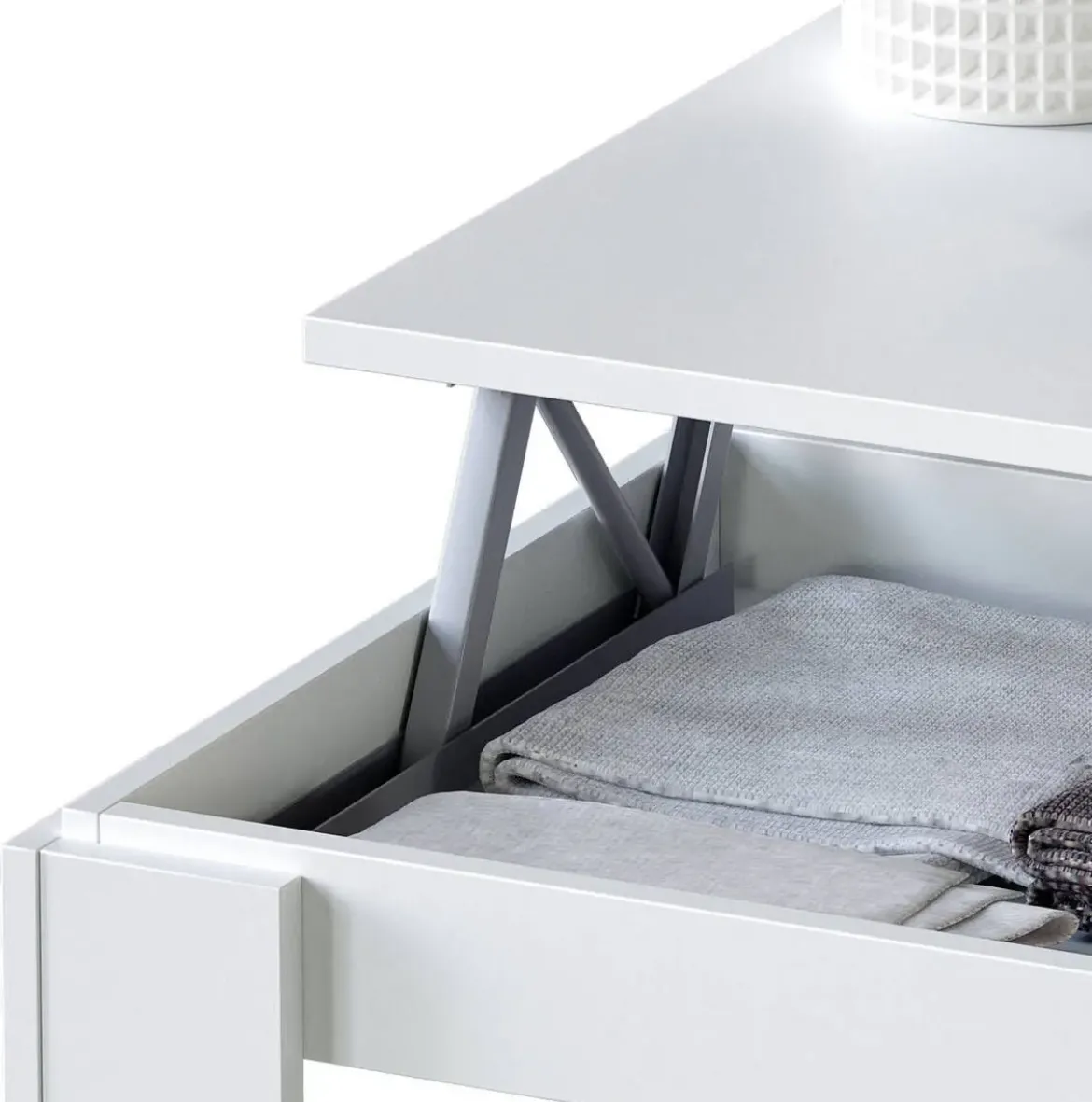 Mesa de centro blanca y brillante con tapa elevable y almacenamiento 001639A