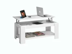 Mesa de centro blanca y brillante con tapa elevable y almacenamiento 001639A