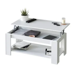 Mesa de centro blanca y brillante con tapa elevable y almacenamiento 001639A
