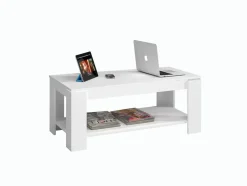Mesa de centro blanca y brillante con tapa elevable y almacenamiento 001639A