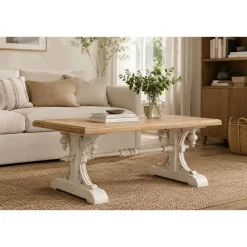 Mesa de Centro Clásica Decapé Blanco con Tapa de Abeto MB-212186