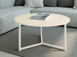 Mesa de centro 80 cm con estructura metálica negra y sobre porcelánico acabado piedra BALEAR