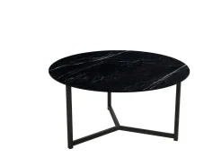 Mesa de centro 80 cm con estructura metálica negra y sobre porcelánico acabado piedra BALEAR