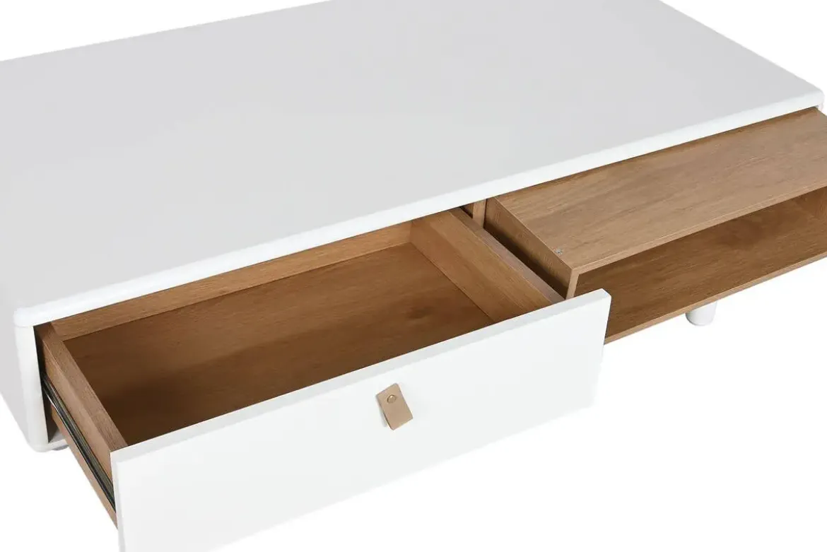Mesa de Centro con Cajones y Huecos en MDF Blanco MB-211740