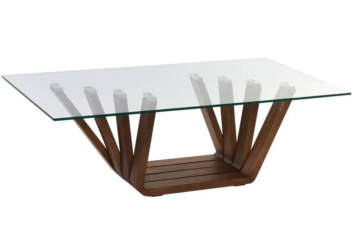 Mesa de Centro Cristal y Madera Nogal 130 cm MB-204498