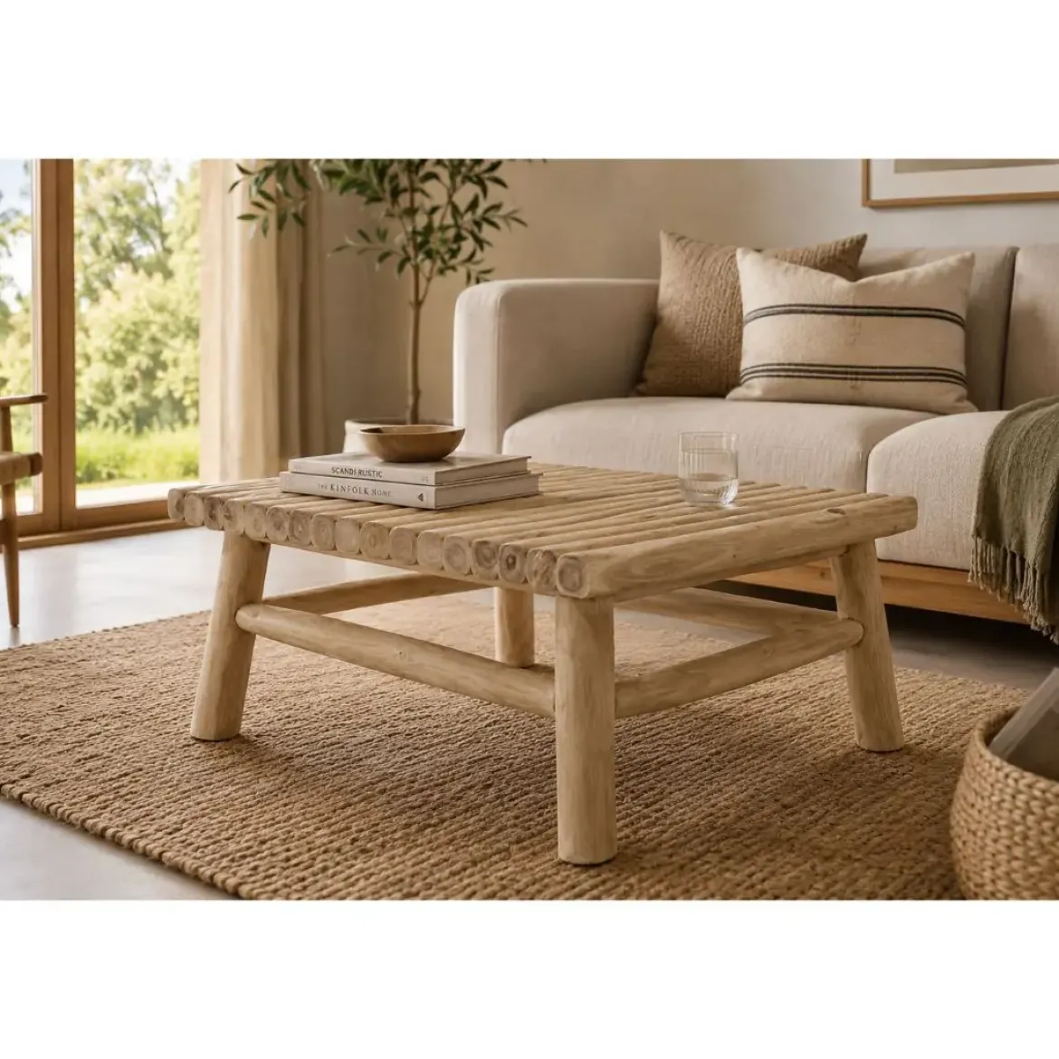 Mesa de Centro Cuadrada de Madera de Teca Natural MB-208050
