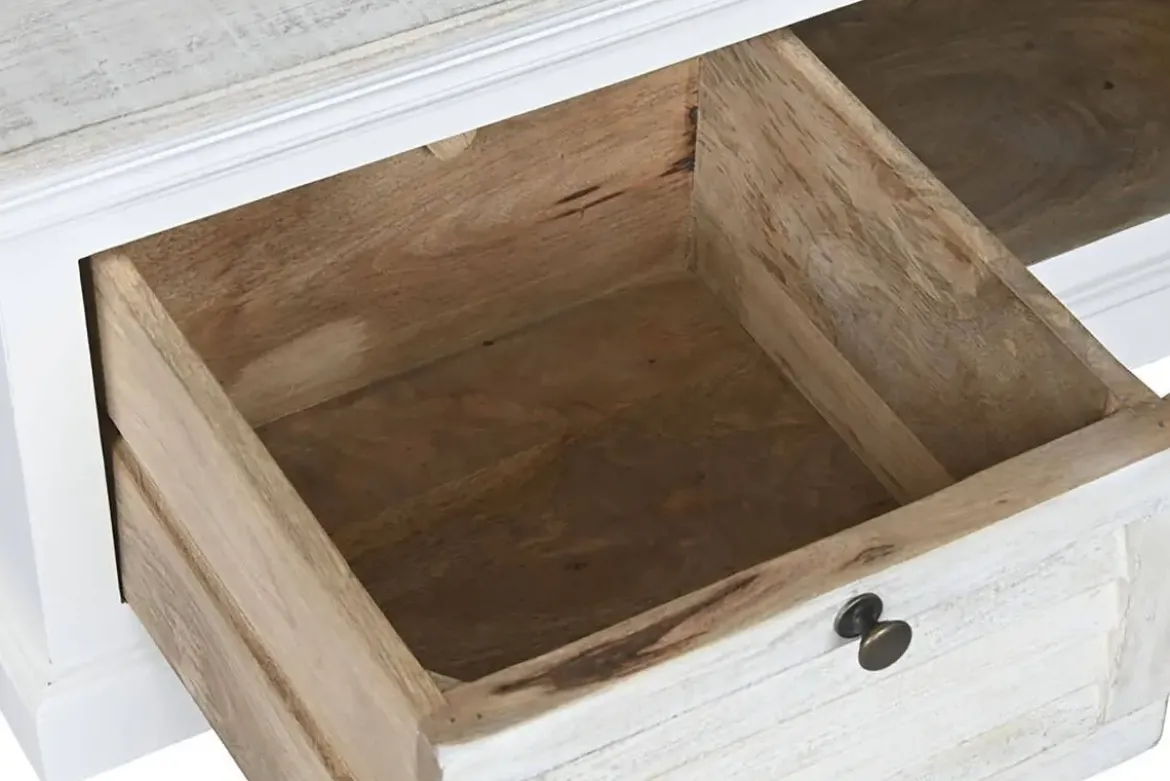 Mesa de Centro Cuadrada en Madera de Mango Blanco MB-219425