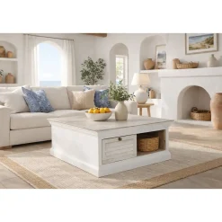 Mesa de Centro Cuadrada en Madera de Mango Blanco MB-219425