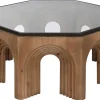 Mesa de Centro de Abeto con Cristal y Patas en Arco MB-212220