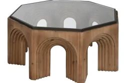 Mesa de Centro de Abeto con Cristal y Patas en Arco MB-212220