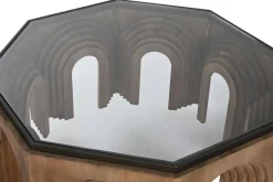 Mesa de Centro de Abeto con Cristal y Patas en Arco MB-212220