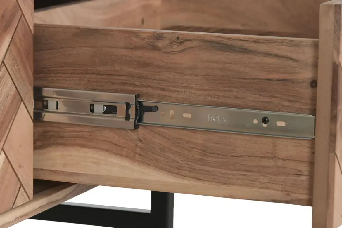 Mesa de Centro de Acacia con Cajones y Patas de Metal MB-222422