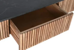 Mesa de Centro de Acacia con Mármol Negro y Patas Metálicas MB-207418