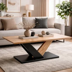 Mesa de Centro de Acacia con Patas de Metal MB-207410