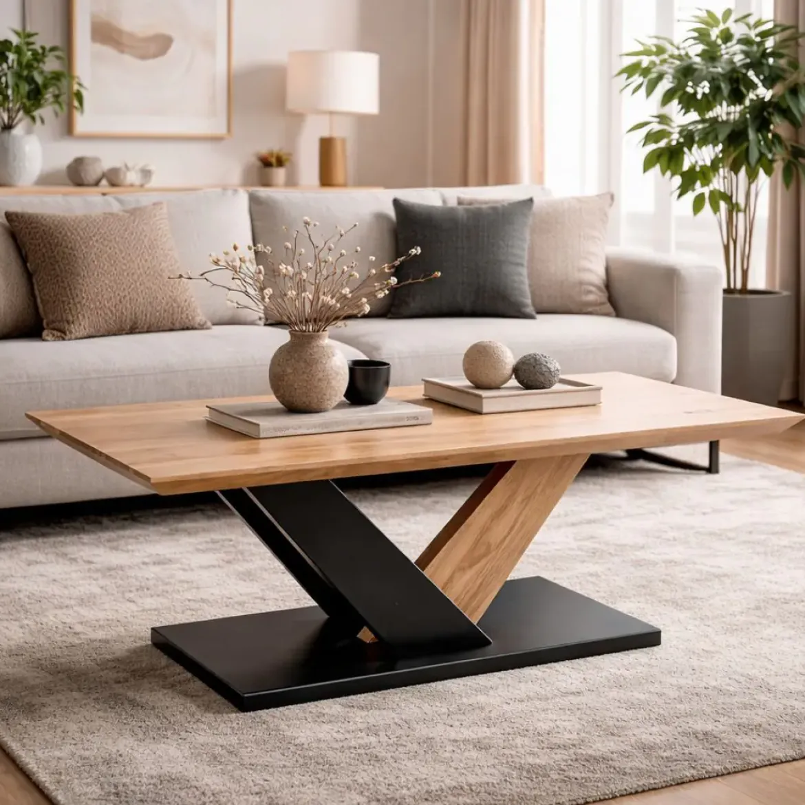 Mesa de Centro de Acacia con Patas de Metal MB-207410